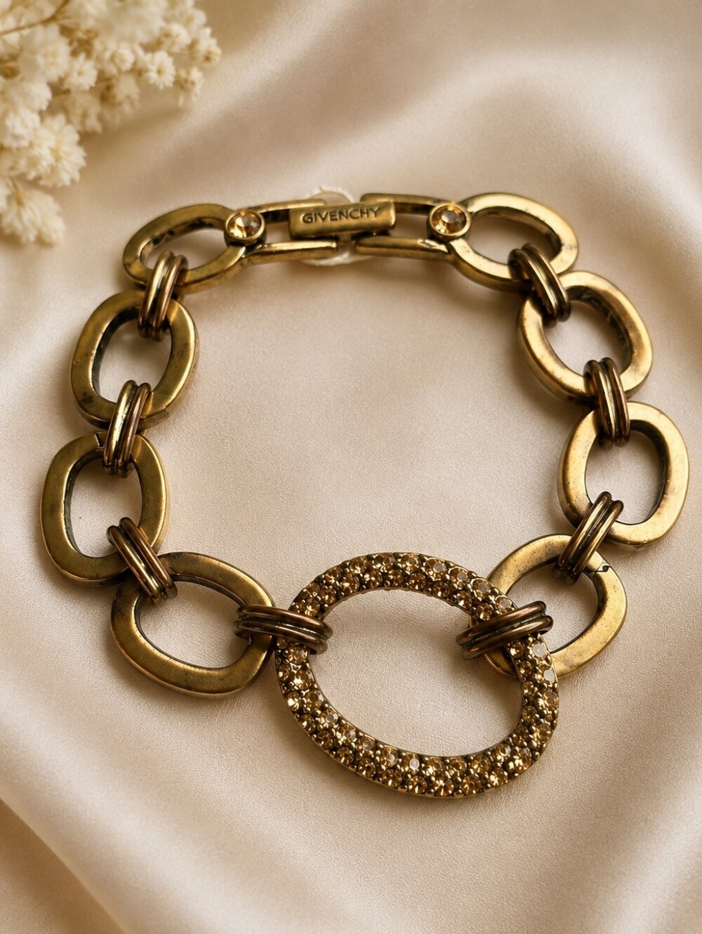 Givenchy Kaleidoscope Gold Tone Crystal Statement Link Bracelet 7.5"